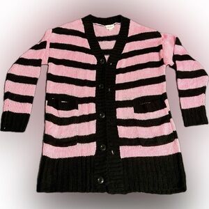 LuLaRoe Pink and Black Striped Lucille Cardigan